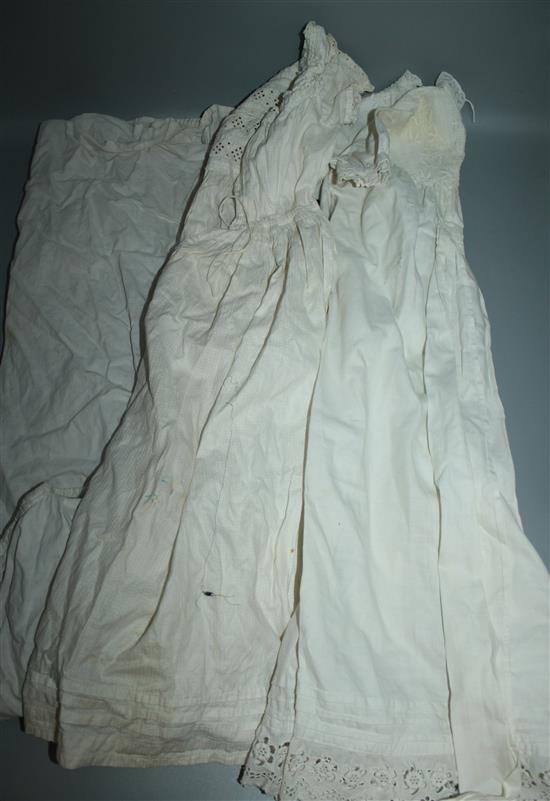 5 Edwardian white worked christening gowns(-)
